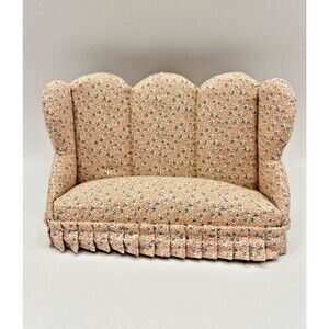 Vintage Miniature Dollhouse Furniture 1:12 Floral Print High Back Sofa Made USA